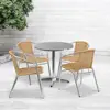 27.5 Inch Round Aluminum Table Set with 4 Rattan Chairs Lightweight Indoor Outdoor Dining Furniture Commercial Residential 2