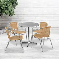 27.5 Inch Round Aluminum Table Set with 4 Rattan Chairs Lightweight Indoor Outdoor Dining Furniture Commercial Residential 2