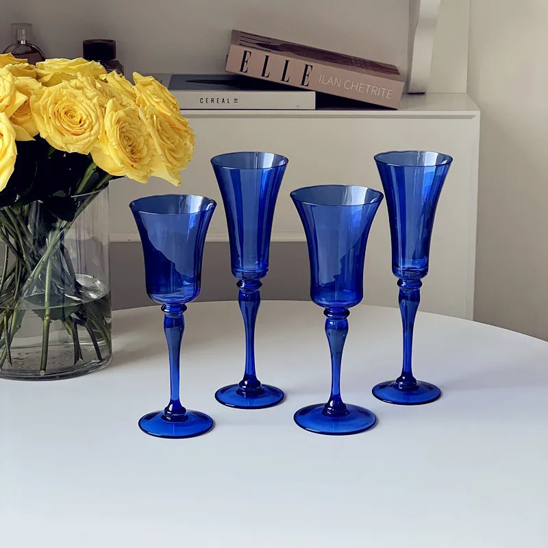 Medieval Cobalt Blue Goblet Household Color Red Wine Cup Champagne Glass Personalized Wine Glass Bar Home Decoration Party