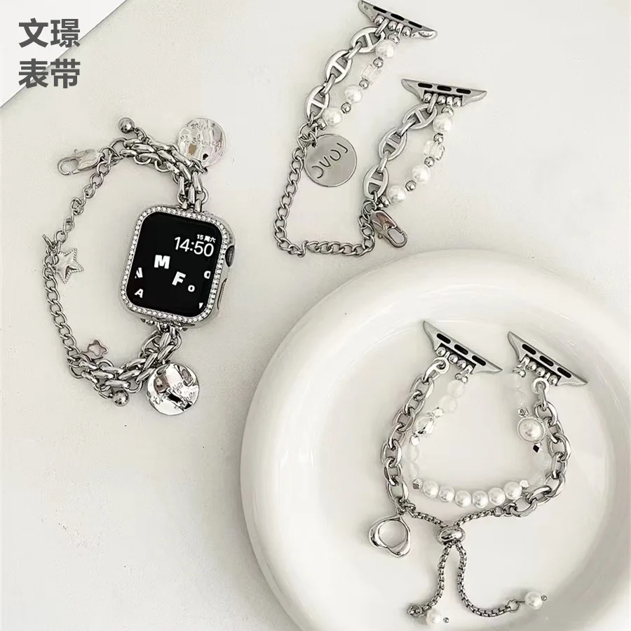 

Bracelet For Apple Watch Band 38mm 42mm 41mm 45mm Women Double Chain Metal Sainless Steel Strap For iWatch 7 654 3 40 44mm 2023