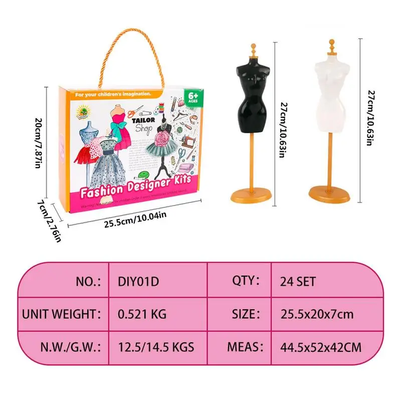 Dress Designer Kit For Girls 309pcs DIY Crafts For Girls Creative 2 Mannequin Stand Fashion Designer Kit Doll Clothes Making