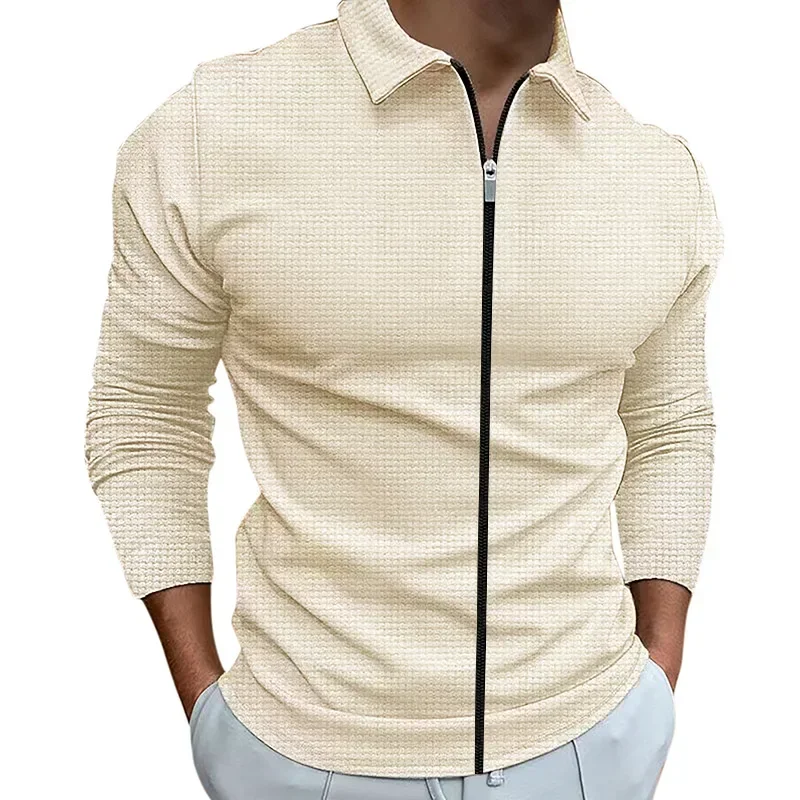 New Jacket Men's Lapel Zipper Cardigan Coat Fashionable Wild Autumn Solid Color Temperament Slim Tops Men Clothing Jackets