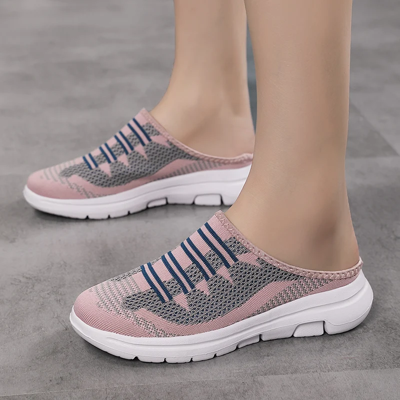 Lightweight Round Toe Slippers For Women Mules Flats Soft House Slippers Female Slides Four Season Black Casual Mesh Lazy Shoes 2
