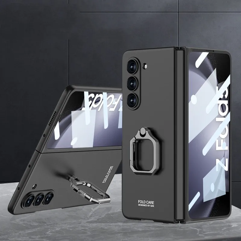 

Чехол с кольцом-держателем для Samsung Galaxy Z Fold 5, тонкий жесткий чехол из поликарбоната с передней стеклянной пленкой для Z Fold5 Capa