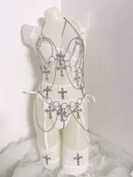 White Lace Metal Chain Lingerie Set 6
