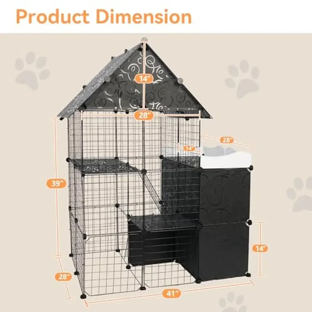 Large Cat Enclosure with Storage Cube Indoor Use DIY Catio Playpen Detachable Metal Cat Cage Multiple Applications Easy to Clean