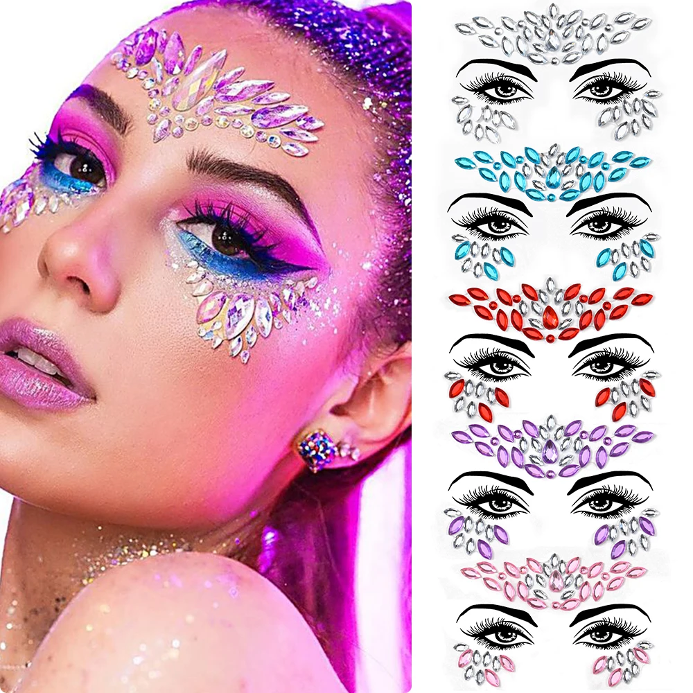 5Pcs Colourful Kids Makeup Face Stickers Crystal Diamonds Gemstones Girls Women Holiday Glitter Party Adhesive Eye Face Tattoos* 3