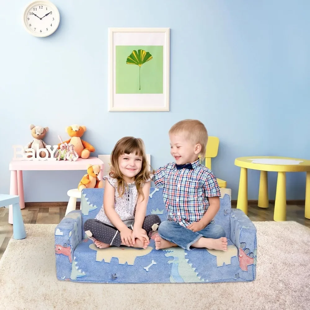 Children's Sofas,Kids Sofa Glow in The Dark Toddler Chairs Extra Wide 2 in 1 Fold Out Flip Open Baby Convertible Sofa To Lounger