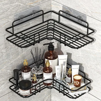 Portaoggetti per WC Mensola da bagno Mensola angolare senza trapano Staffa per mensola a parete per doccia Accessorio per il bagno Organizzatore Shampoo 1