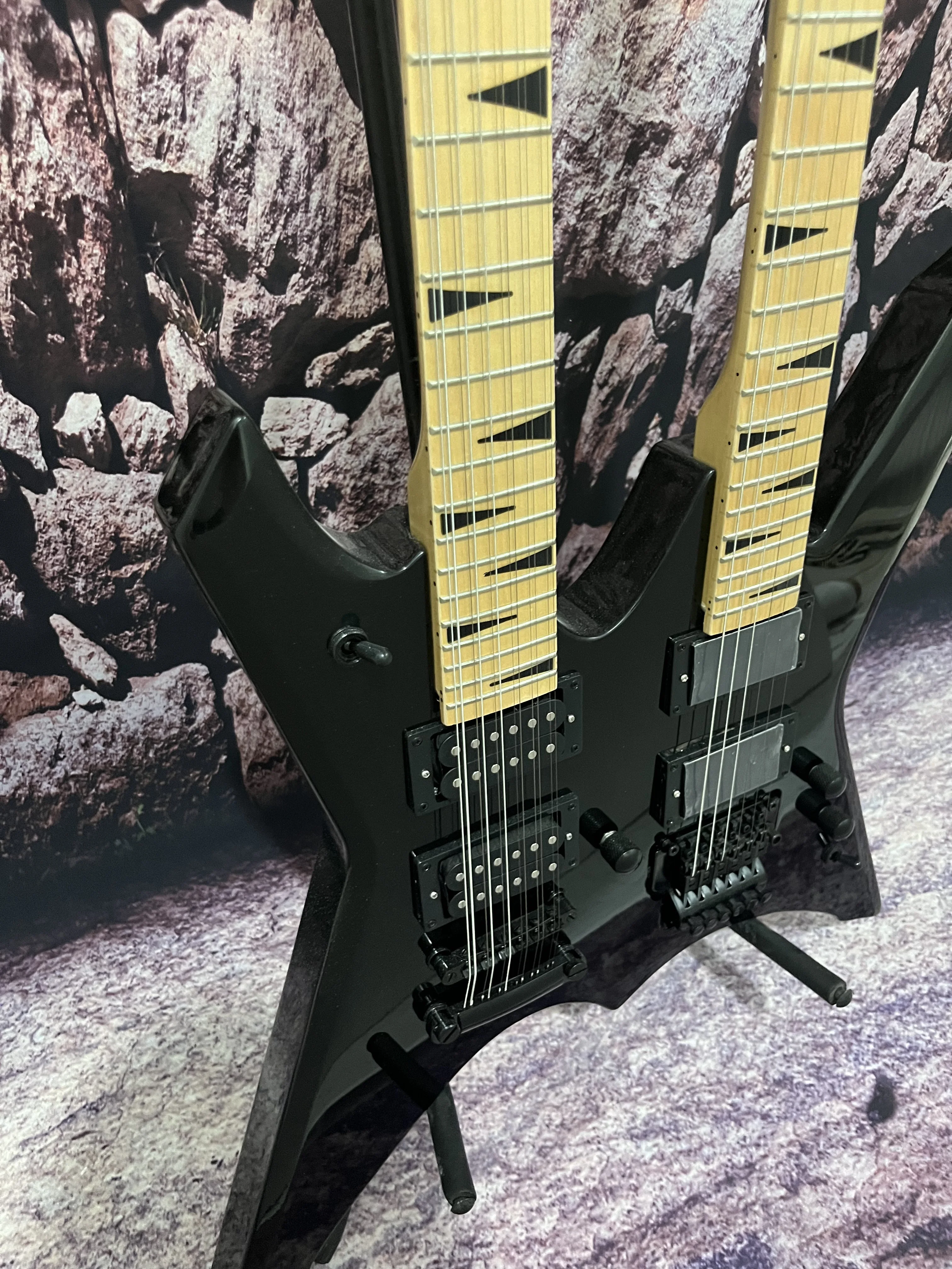 Factory electric guitar double neck black color tremolo system 12+6