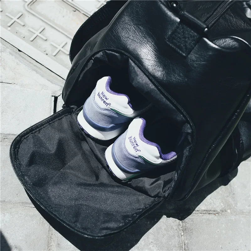 Men Leather Gym Bag Women Fitness Shoe Compartment Sport Bags Waterproof Travel Training Large Capacity Luggage Shoulder Handbag 3