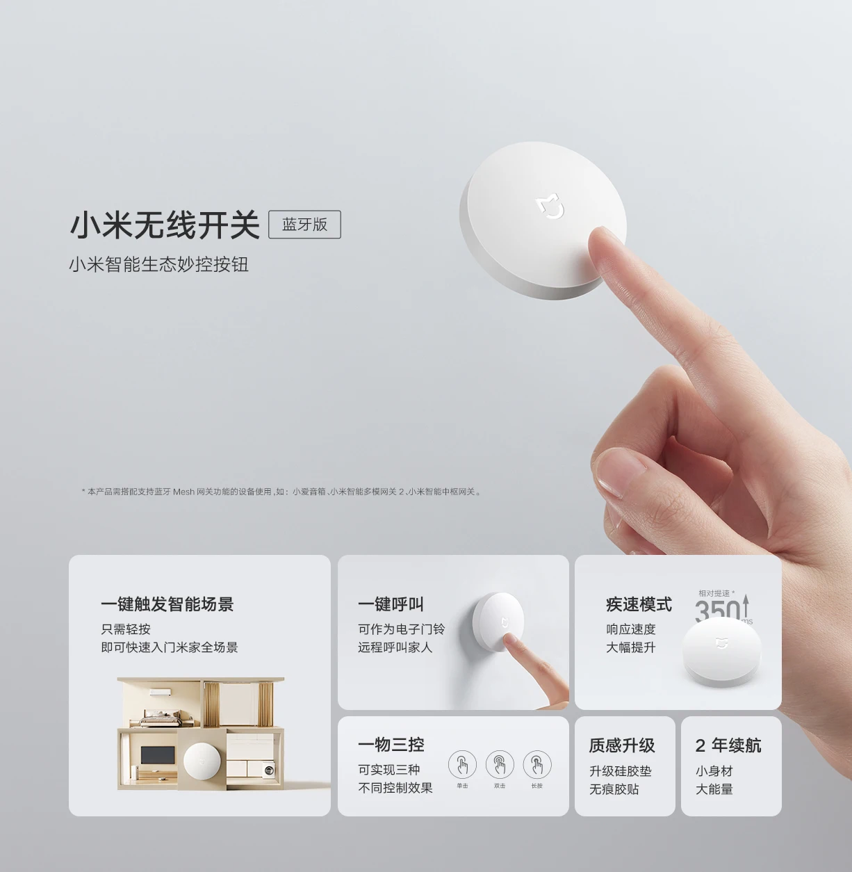 Xiaomi Smart Wireless Switch for xiaomi Smart Home House Control Center Intelligent Multifunction wireless key bluetooth version