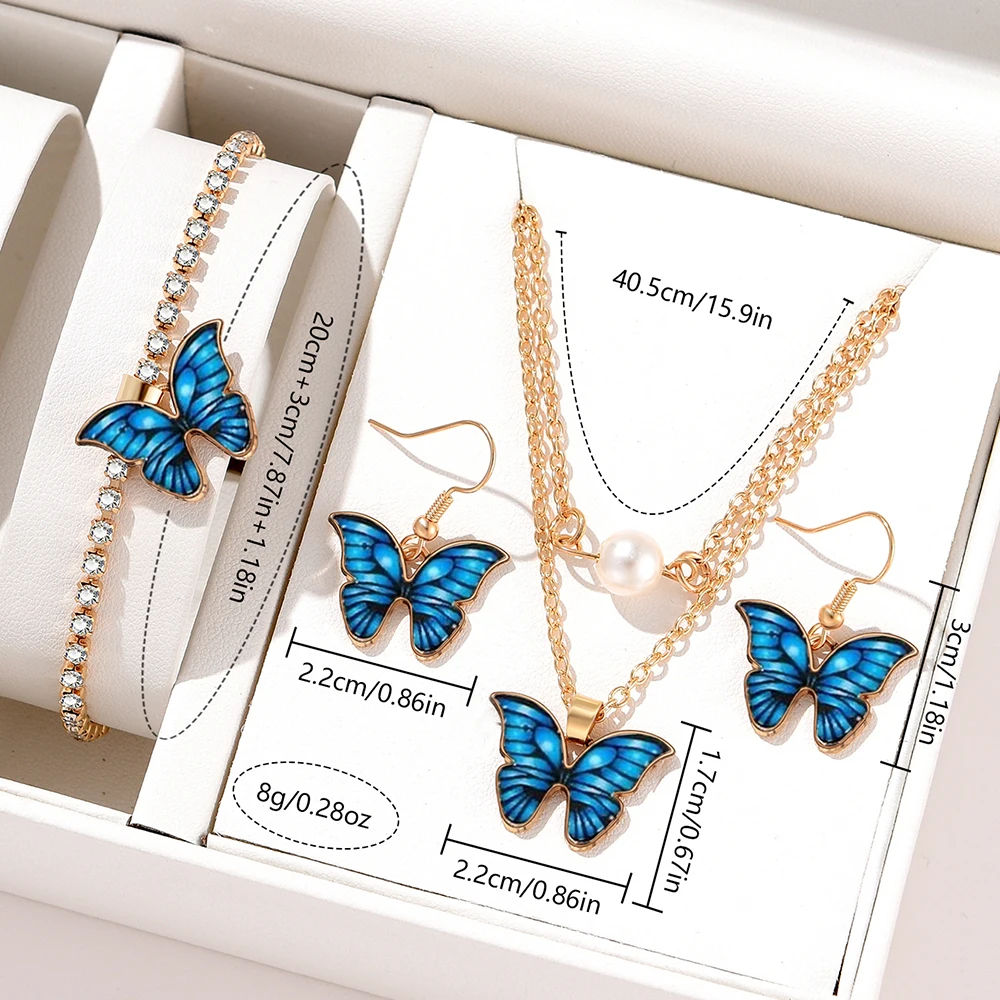 elegant Blue Five Piece Round Head Watch Quartz Watch Blue Love Alloy Accessory Set Women's Watch Accessory Set 5