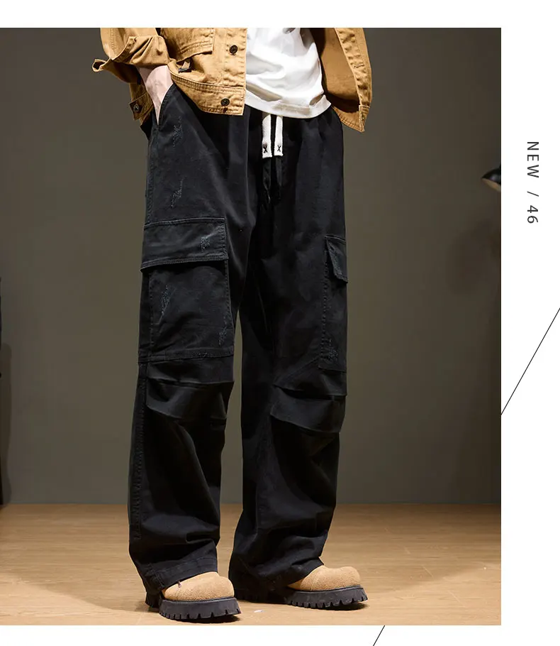Men's Baggy Cargo Pants with Pockets 100% Cotton Drawstring Elastic Waist Wide Leg Outdoor Casual Pants Plus Size 8XL S81e09c77dc53464fba9c3f837e12ed5cd