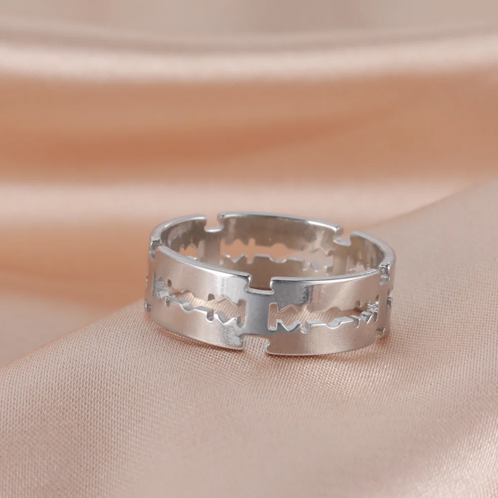 Stainless Steel Hip Hop Hollow Bladed Ring Punk Rock Black Silver Gold Color Finger Ring Lover Couple for Man And Women Jewelry