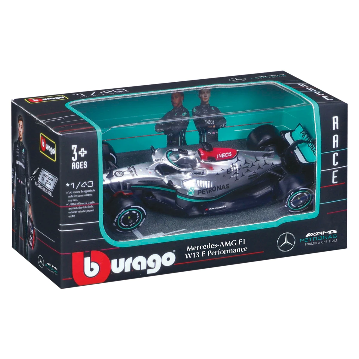 Bburago 1:43 2022 Mercedes AMG W13 F1 Formula Racing Car Static Simulation Diecast Alloy Model Car 4