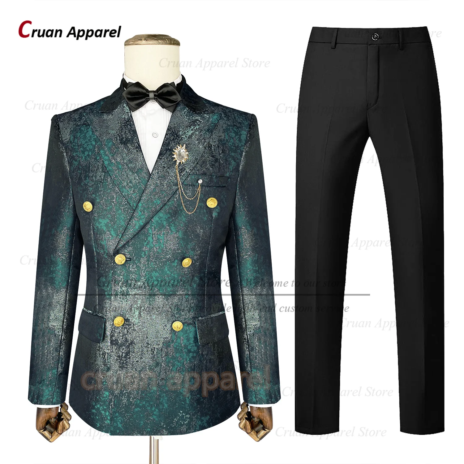 Description Picture 6 of itemLuxury Men Suit Sets Wedding Groomsman Tailor-made Slim Fit Jacquard Outfits Fashion Party Double Breasted Blazer Pants 2 Pieces