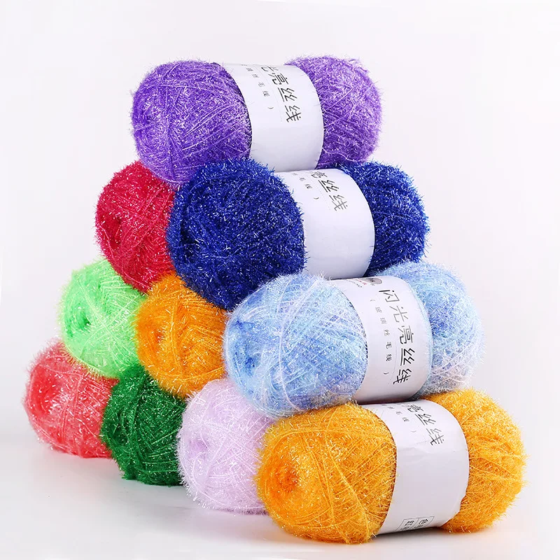 50g/Ball Colorful Glass Silk Wool Yarn Hand-knitted DIY Bright Gold Silk Yarn For Bag Silk Thread Yarn