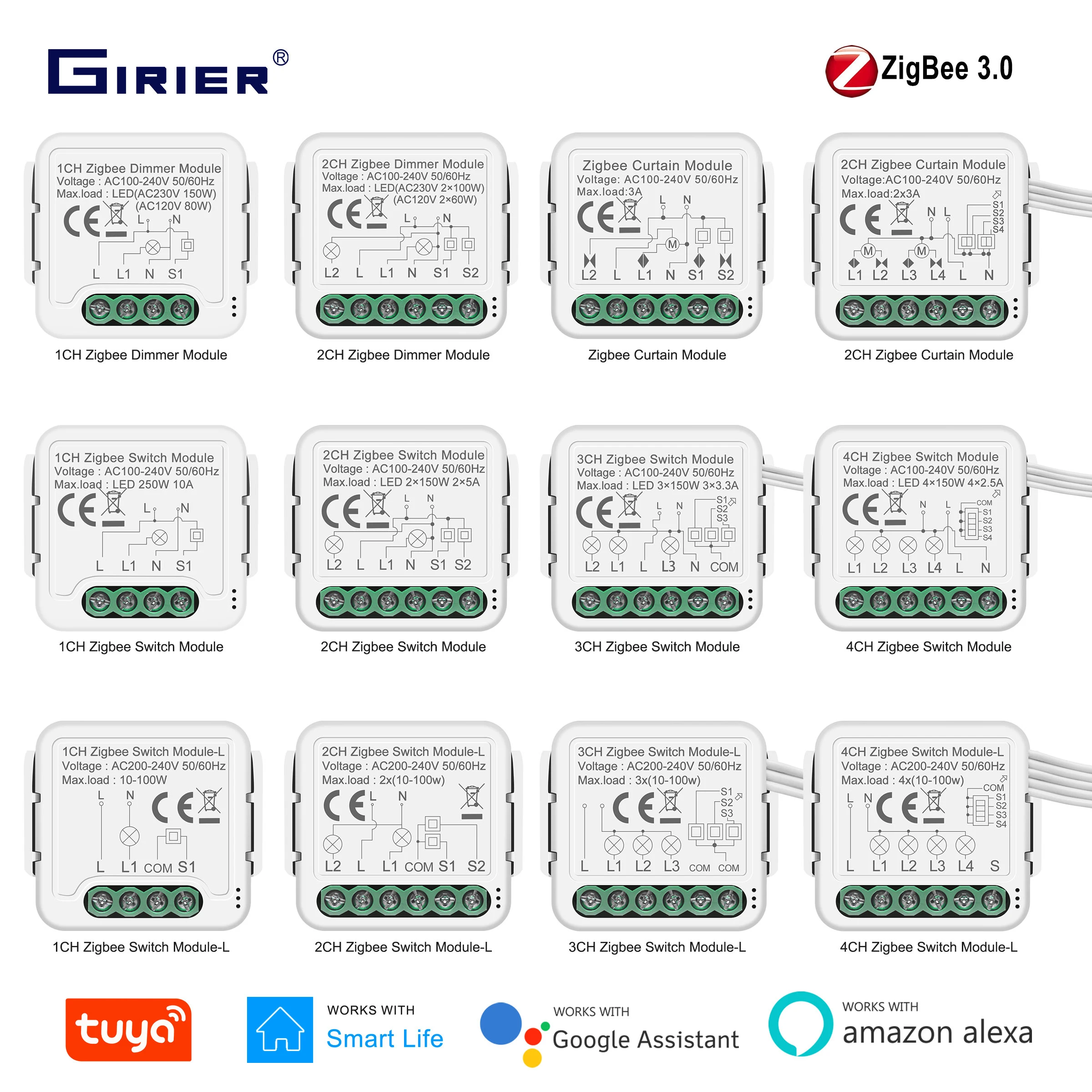 Led Dimmer Switch Smart Light Switch Smart Dimmer Switch Lamp Dimmer GIRIER Tuya Smart ZigBee Light Curtain Dimmer Switch Module DIY Smart Home Automation Relay Works with Alexa Hey Google Alice