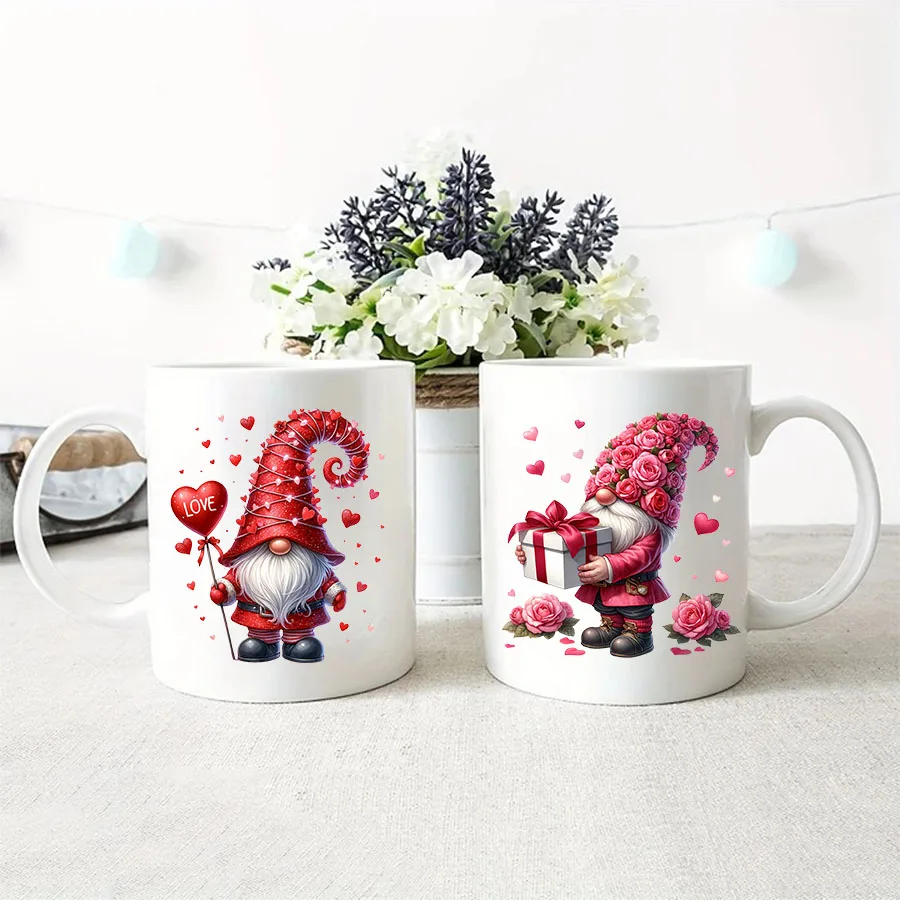 24pcs Valentine's Day Gnome Heart UV DTF Cup Wrap Transfer Sticker Glass Coffee Mugs Decoration Greeting Cards Decal Party Decor