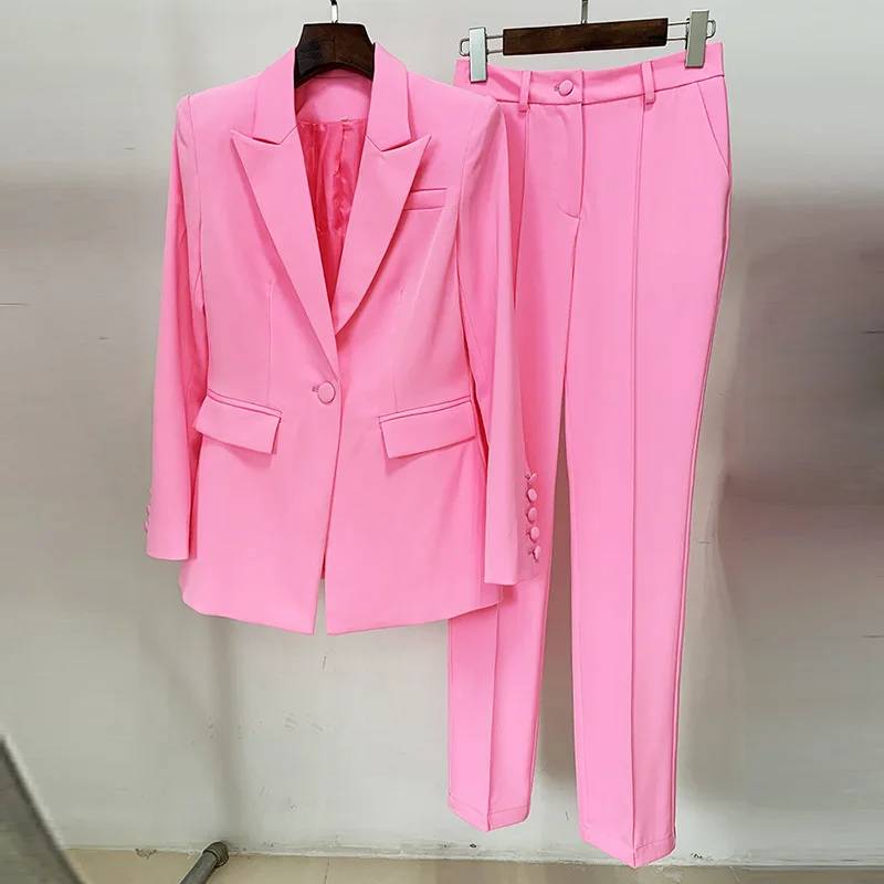 Women Formal Pants Sets Suit Office Ladies Jacket Trousers Suit Two Piece Set Business Wear Single Buttons Blazer Coats set