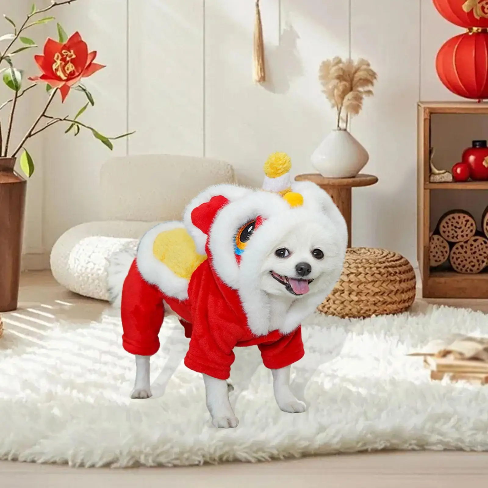 https://ae01.alicdn.com/kf/S81e0d3bdbbe34a5191570b3d249ace42Y.jpg Chinese New Year Celebration Pet Costume Creative Dog Cartoon Lion Dance Hoodie Polyester Coat for Festive Occasions