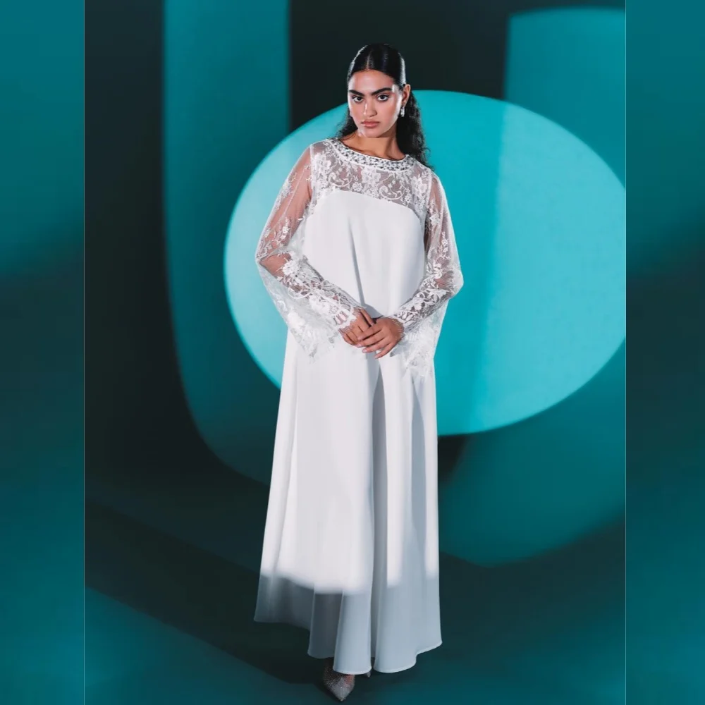 

Ball Dress Saudi Arabia Evening Jersey Beading Draped Cocktail Party A-line O-Neck Bespoke Occasion Gown Long Sleeve Dresses