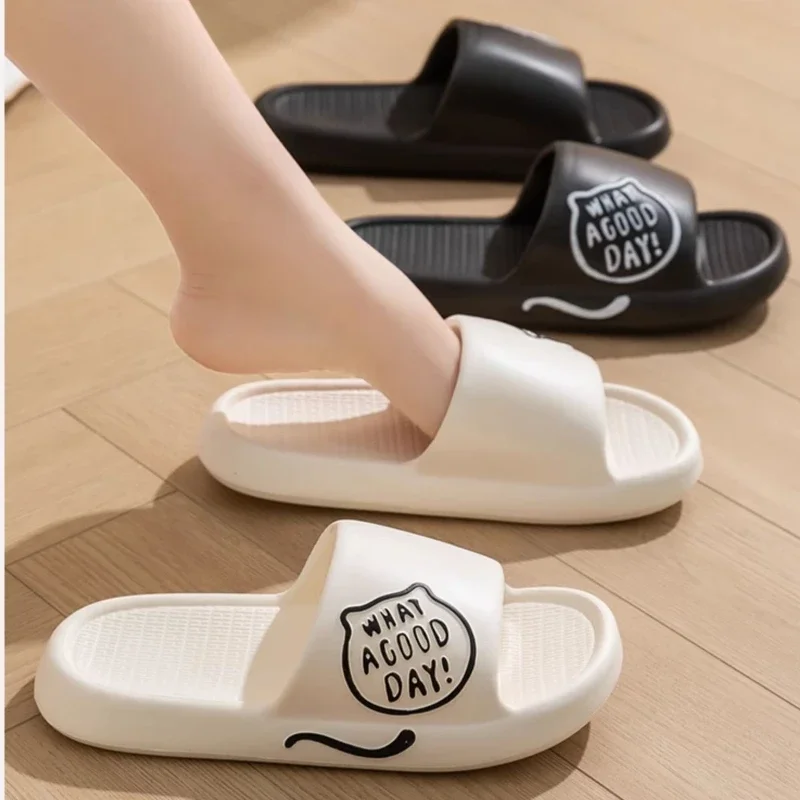

Women's Round Toe Slippers Comfortable Casual Non Slip Sandals Korean Style Men Lightweight Thick Bottom Home Walking Shoes