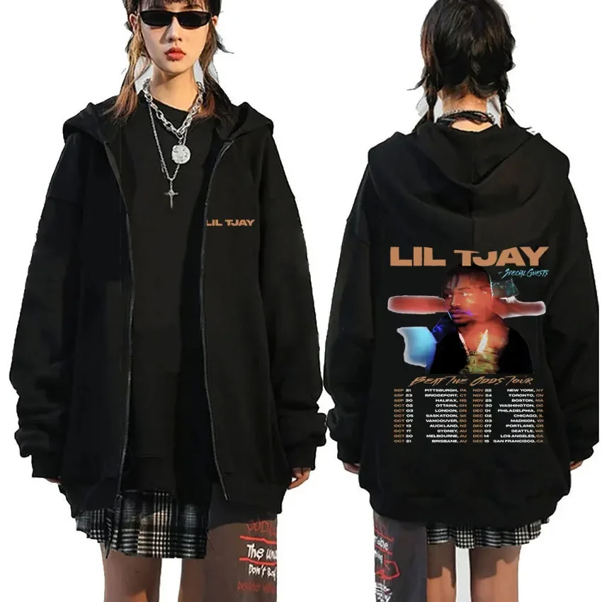 Rapper Lil Tjay Beat The Odds Tour Zipper Hoodies Men Women High Street Fashion Zip Up Sweatshirt Street Hip Hop Vintage Hoodie