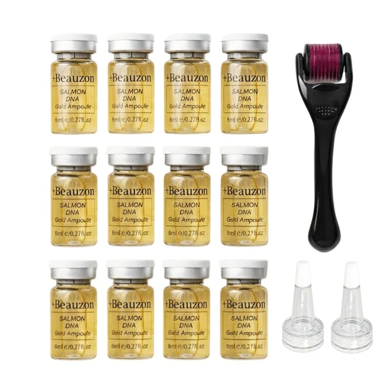 Salmon DNA Golden Ampoule Serum With 0.3mm Microneedling Roller For Face Care Skin Hydrating Soothing Moisturizing With - immagine 5