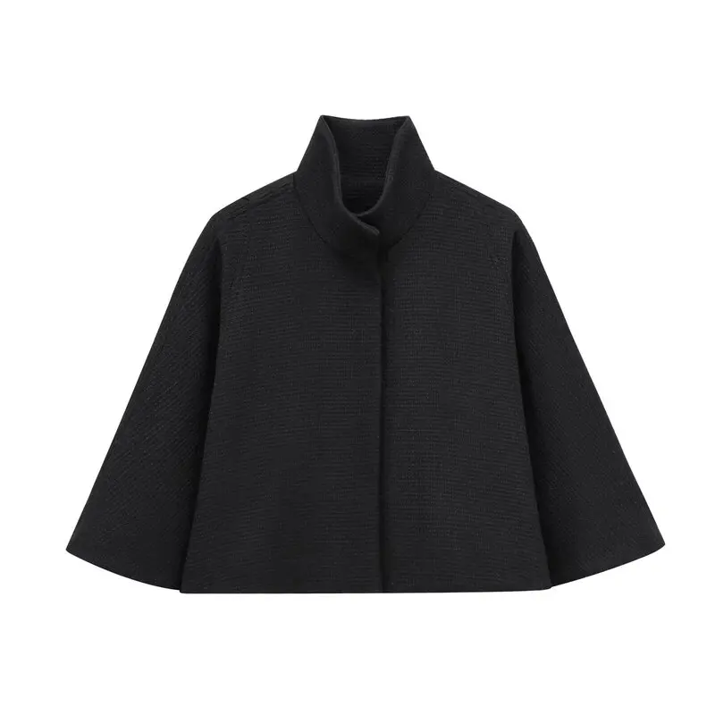 Winter 2024 Women's Wool Blend Loose Fit Stand Collar Cloak Coat New Arrival Versatile ort Outerwear Faionable Ladies' Cl...