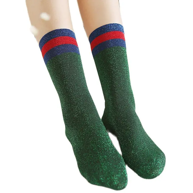 

2021 Japanese Korea High School Girls Socks Loose Solid Colors Double Needles Knitting Cotton Long Socks Women Casual Striped