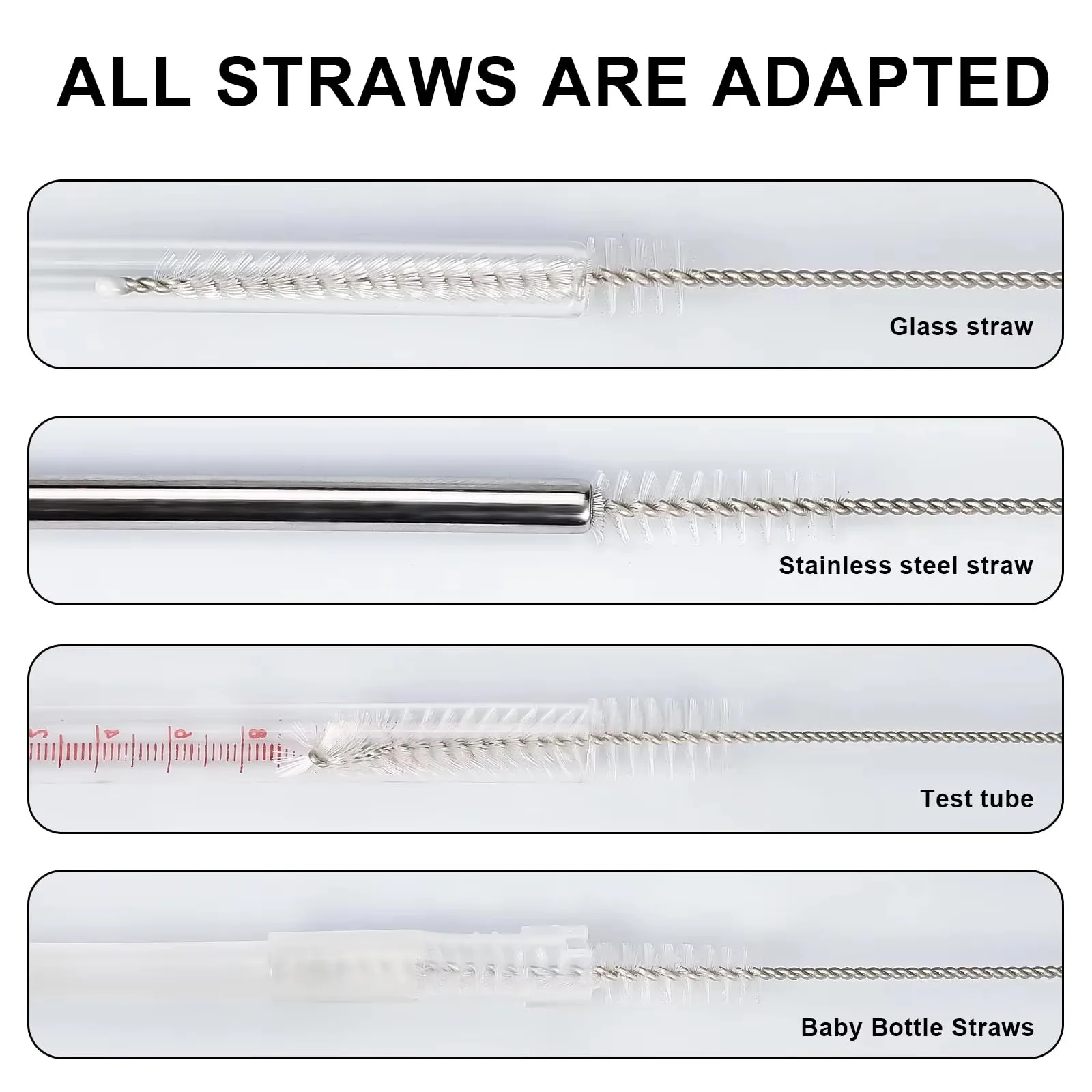 Straw Bottle Cleaning Brush 10pcs Kitchen Stainless Soft Hair Suction Glass Tube Cleaner Brushes Steel Pipe Long Cleaning Brushs