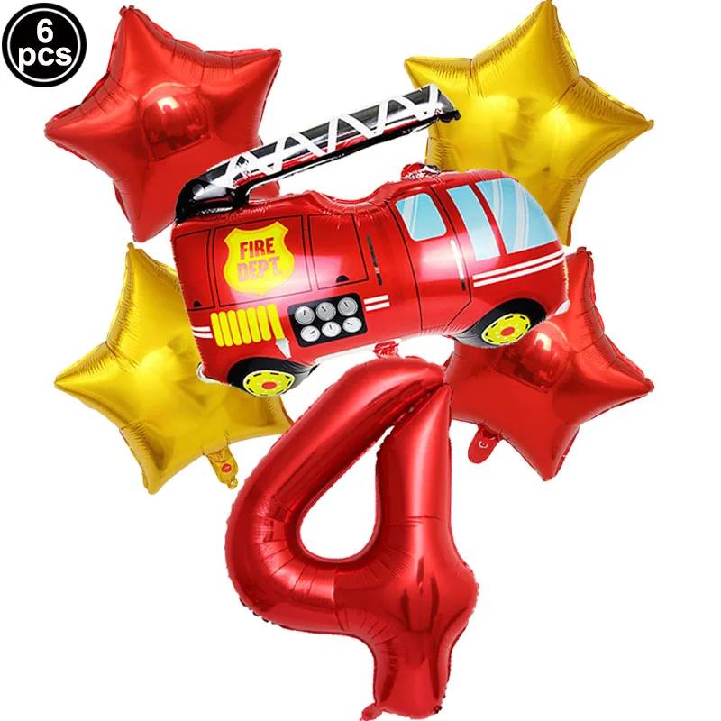 Fireman Sam Firefighter Theme Birthday Decor Fire Truck Balloon Firefighters Foil Balloon for Birthday Helicopter Decor