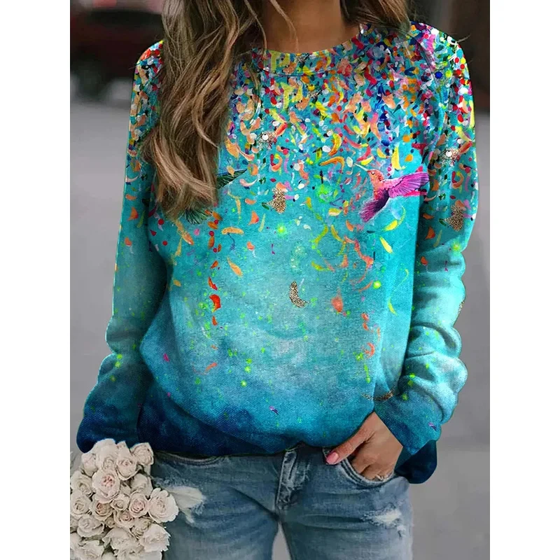 

Flower Oil Painting Sweatshirts Colorful Floral 3D Print Women Streetwear O-neck Pullover Y2k Hoodies Fashion Woman Clothing