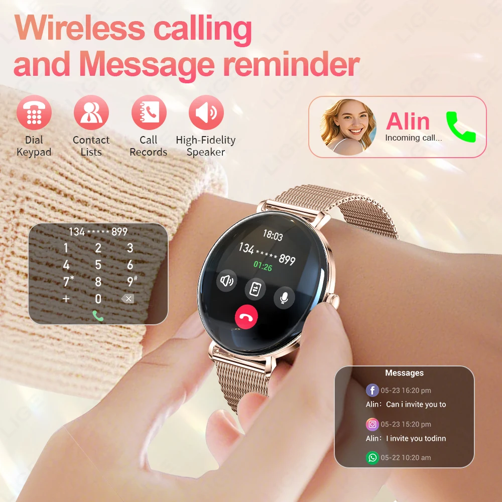 LIGE New Smart Watch Women 1.43 inch 466*466 AMOLED Screen IP68 Sports Waterproof Heart Rate Monitor Ladies Smartwatch Men Gift 3