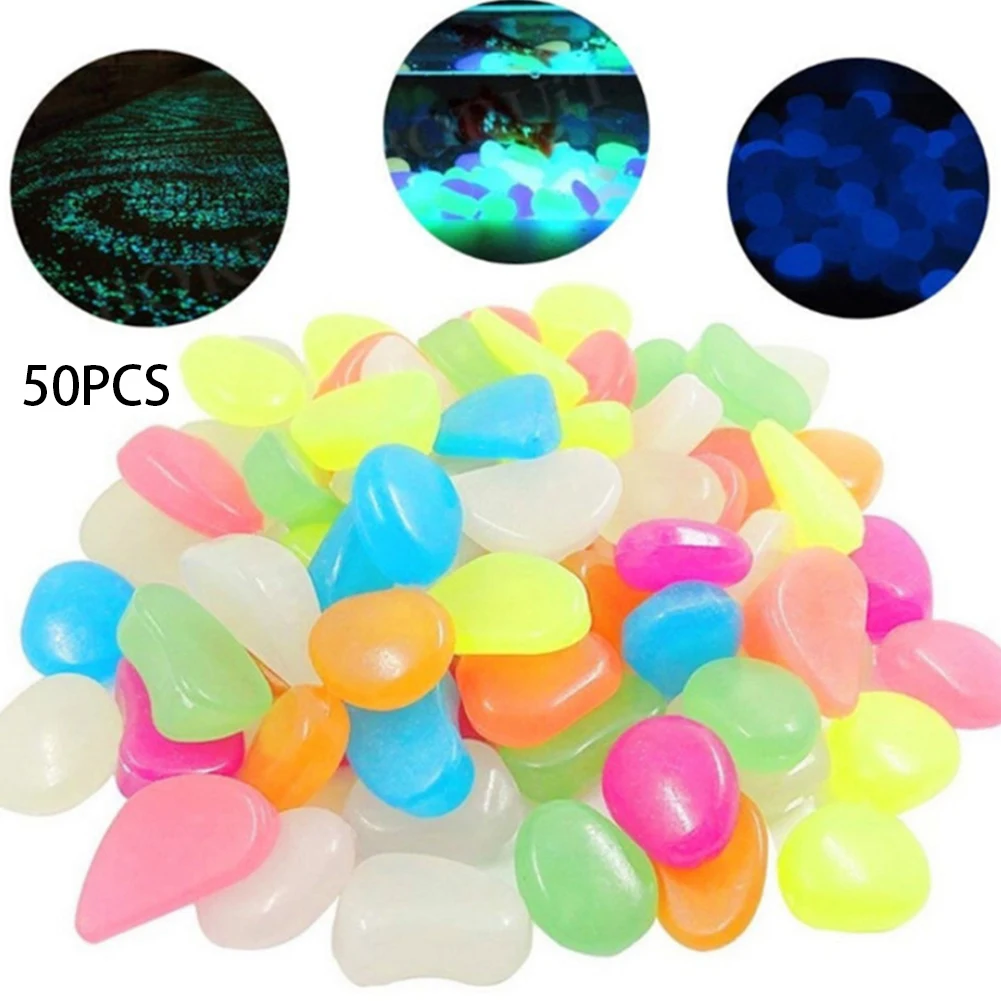 50PCS Luminous Stones Glow In The Dark Pebbles Walkways Garden Path Patio Lawn Garden Yard Aquarium Fish Tank Decor Glow Stones clear quartz tumble stones polished healing crystal gemstones fen shui stone fish tank aquarium decor reiki healing stones