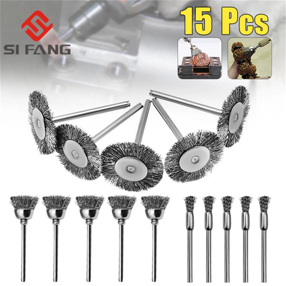 10 Spazzole A Tazza In Filo D'acciaio Da 15mm, Con Gambo Da 3mm, Per Trapano E Utensili Rotanti