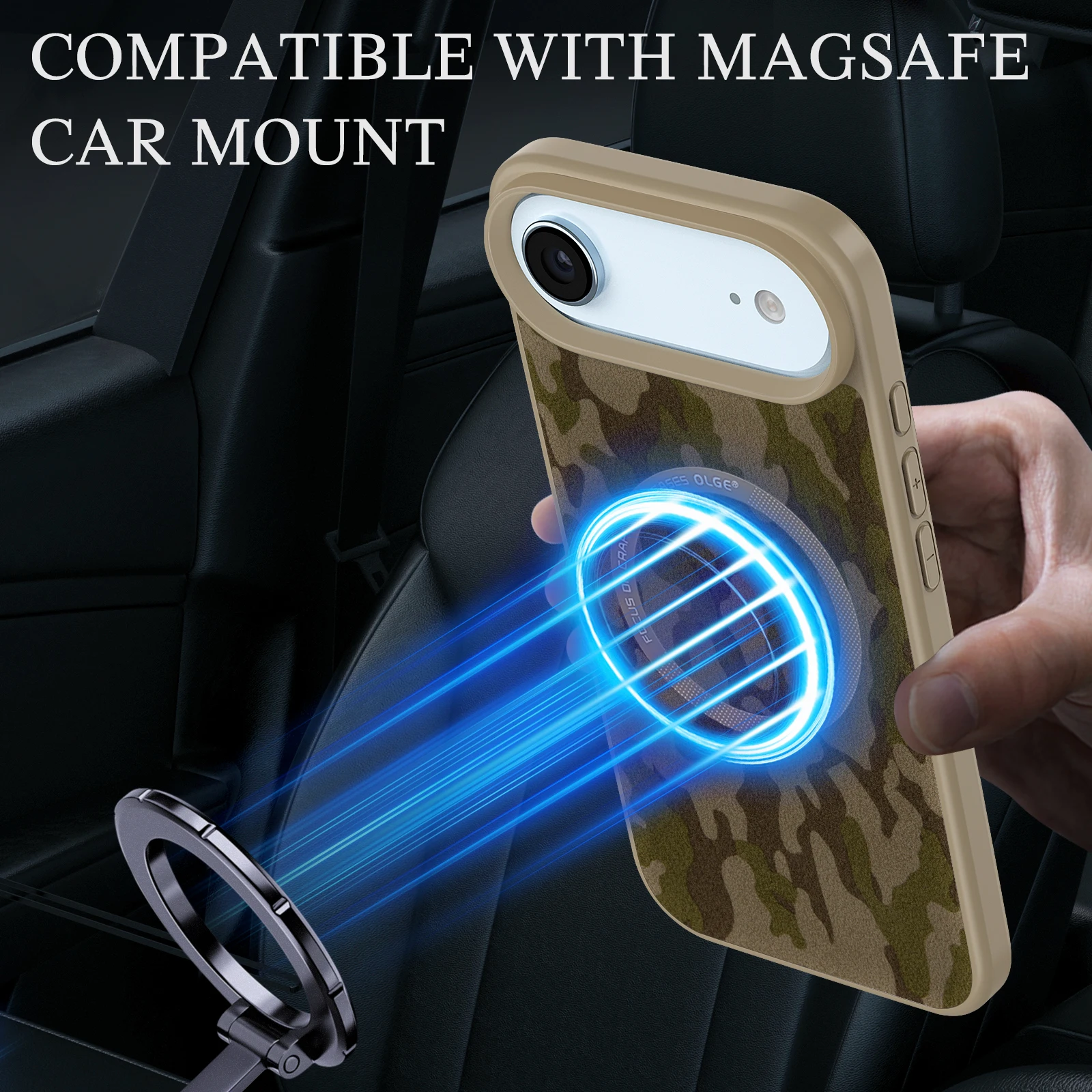 Camouflage Sheepskin Leather Magnetic Phone Case with MagSafe Compatibility