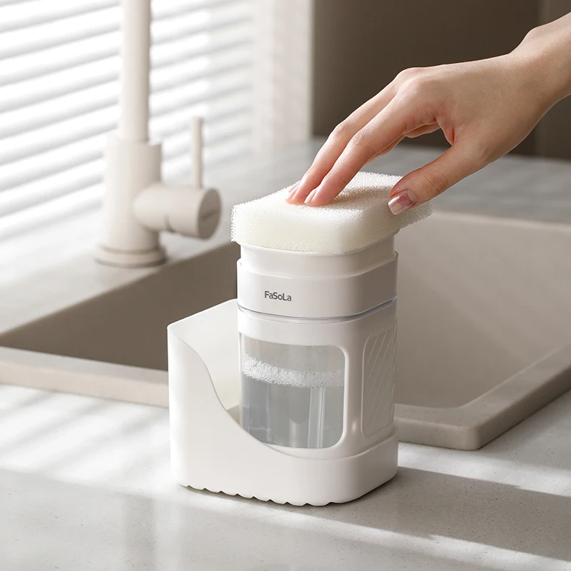 420ml/14oz Dishwashing Soap Pump Dispenser for Countertop Sponge Included Dish Soap Dispenser and Sponge Holder for Kitchen Sink soap dispenser