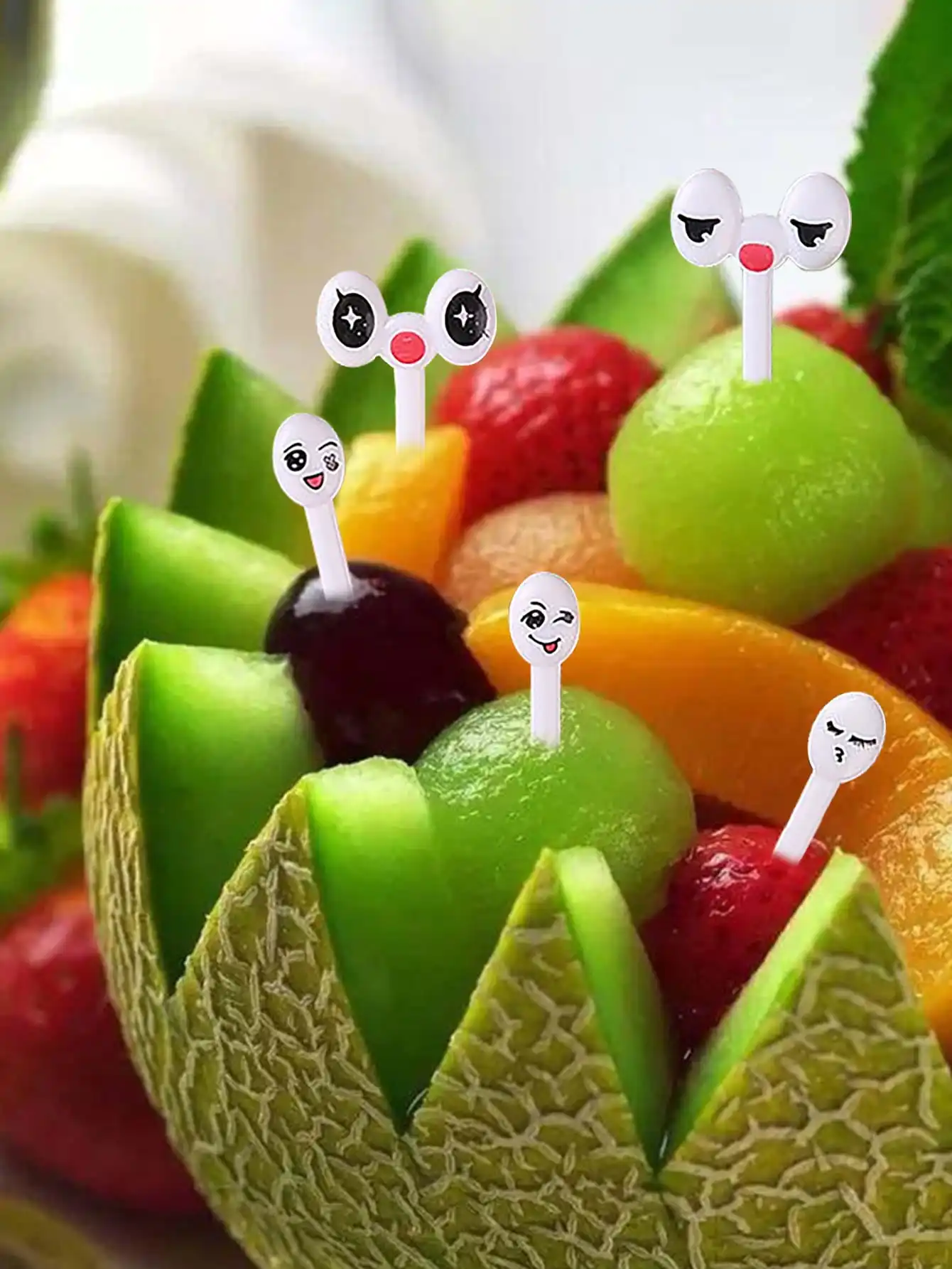 Description Picture 4 of item10pcs/set Mini Eye Cartoon Expression Fruit Fork Plastic Fruit Toothpick For Children Harmless