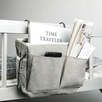 Bedhead hanging basket Cotton and linen fabric Bedside sofa hanging storage bag Bedside shelf Dormitory and apartment storage 1