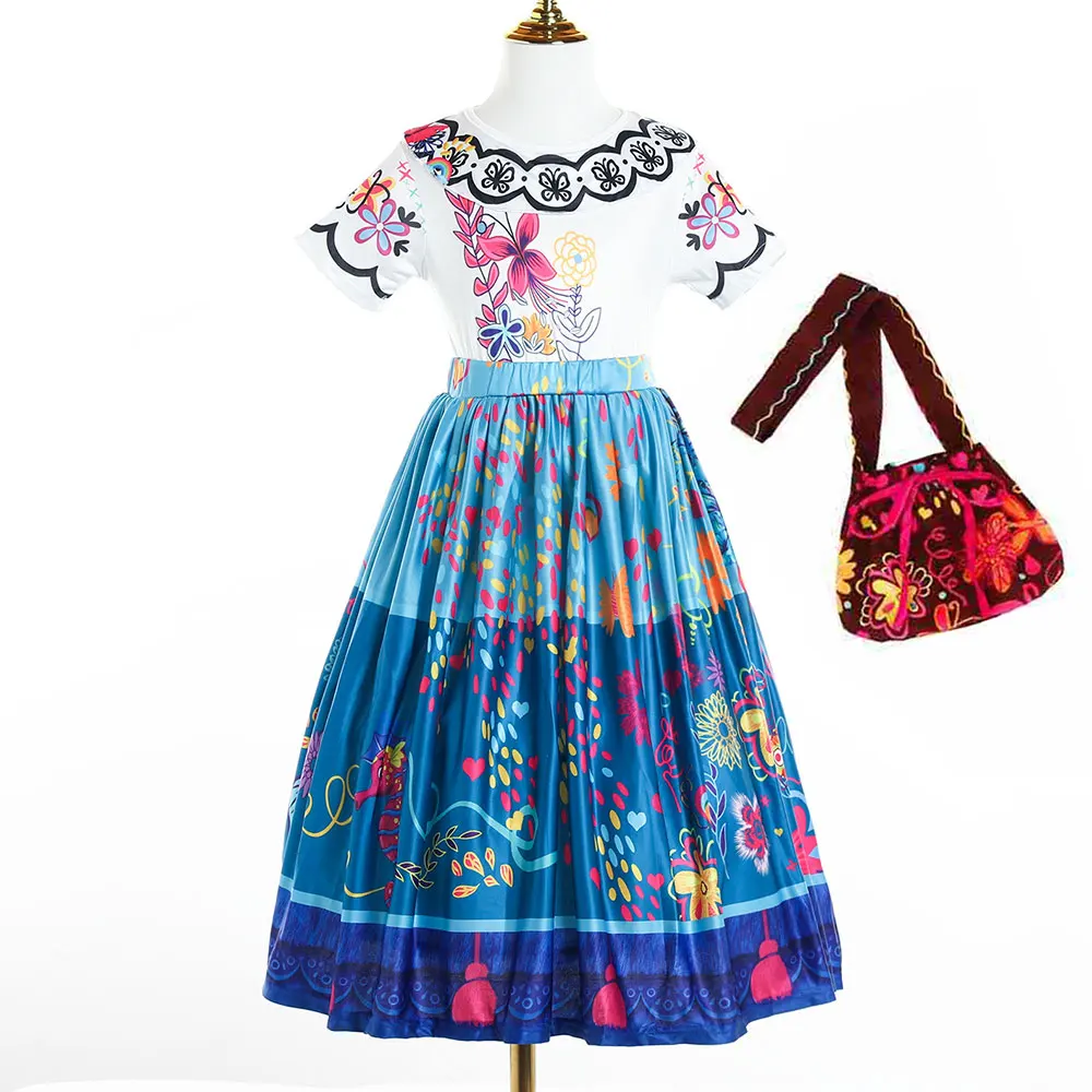 Ausgefallenes Encanto-Kostüm-Spielkleid mit Tasche, Familien-Madrigal-Zauberhaus Mirabel Filmrollen-Verkleidung, Karnevals- und Purim-Kleidung – Detail 3