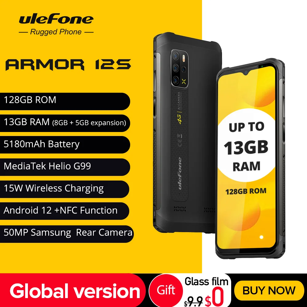 Ulefone Armor 12S Android 12 8GB+128GB  Rugged Smartphone Helio G99 4G Mobile Phones 50MP 5180mAh Waterproof global version duoqin f22 pro smartphone android 12 touch screen 4g mobile phones free shipping