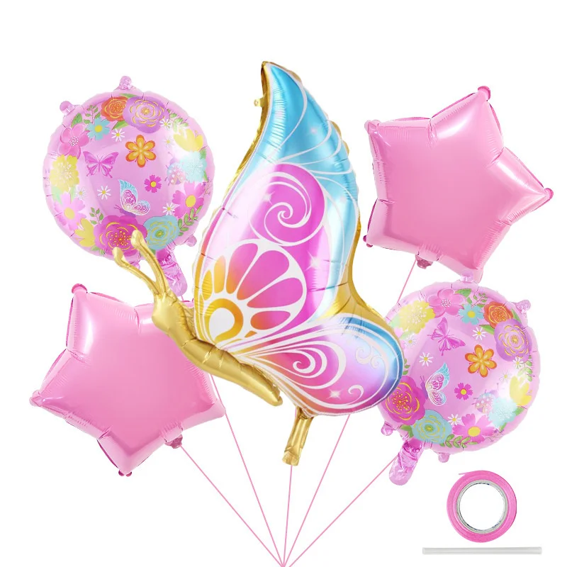 

5pcs Butterfly Balloons Set Children Birthday Party Background Decorative Toy Flower Balloons Baby Shower Star Balloons