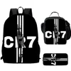 Child Cartoon C-CR7 Football-Stars School Backpack With Lunch Bags Pencil Bags School Bags for Boys Girls Best Gift