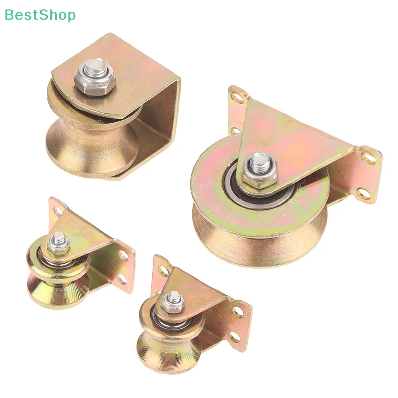 U/V Shaped Home Hardware Rigid Caster Track Wheel Bearing Pulley Plating Color Steel Sliding Door Rollers 1 Piece