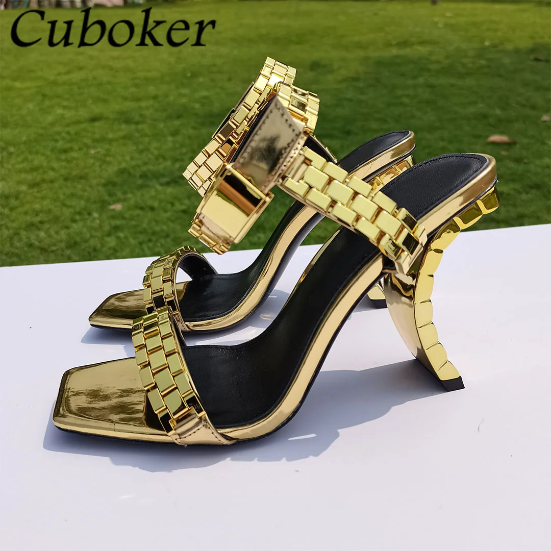 

Женские босоножки на высоком каблуке, туфли-лодочки с квадратным носком и ремешком на щиколотке, туфли-лодочки с металлическим каблуком, роскошные брендовые, лето 2022