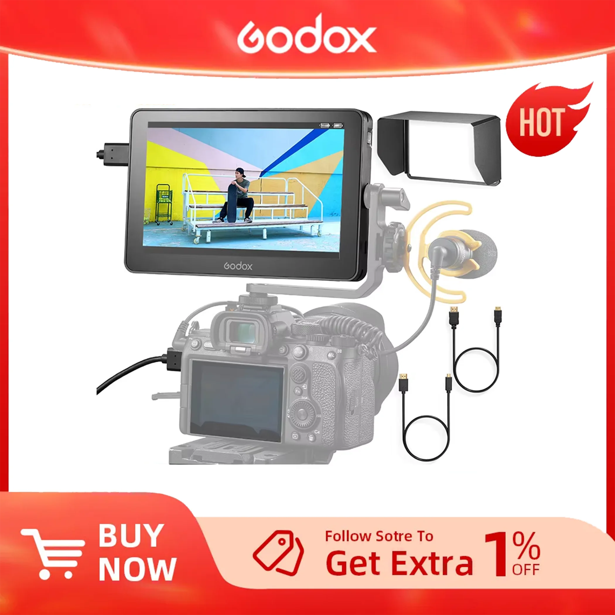 Godox GM7S Monitor 3D 4K HDMI 7 inch Ultra Bright Camera DSLR LUT Touch Screen IPS FHD 1920x1080 Display Video Live