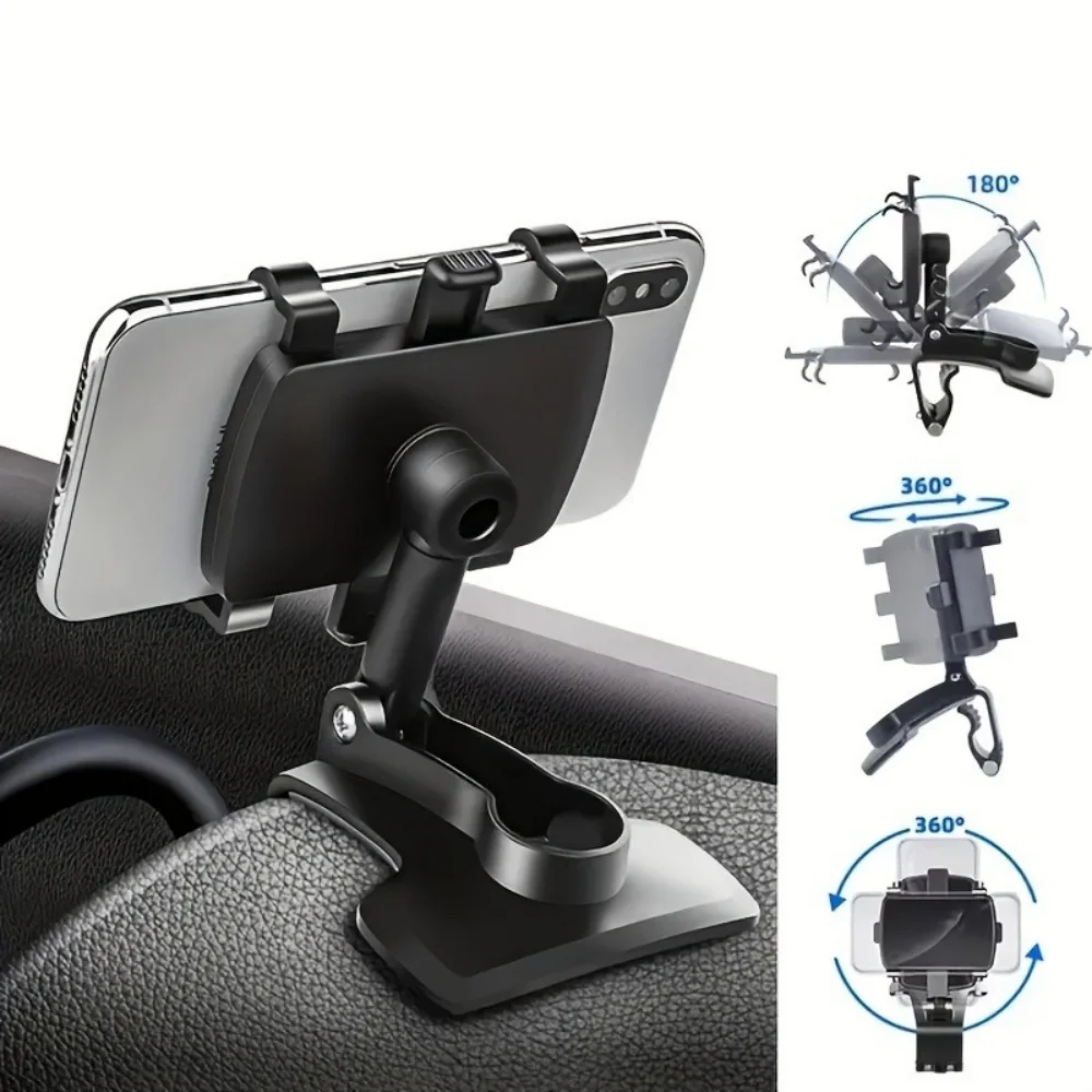 Car Mobile Phone Holder 360° Rotation Dash Board Easy Clip Mount Stand Universal GPS Navigation Bracket Portable Car Phone Stand